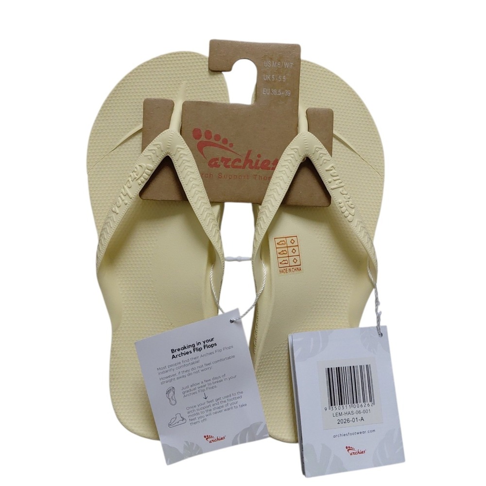 Archies Arch Support Thong Flip Flops Lemon Size M6 / W7 New with Tags